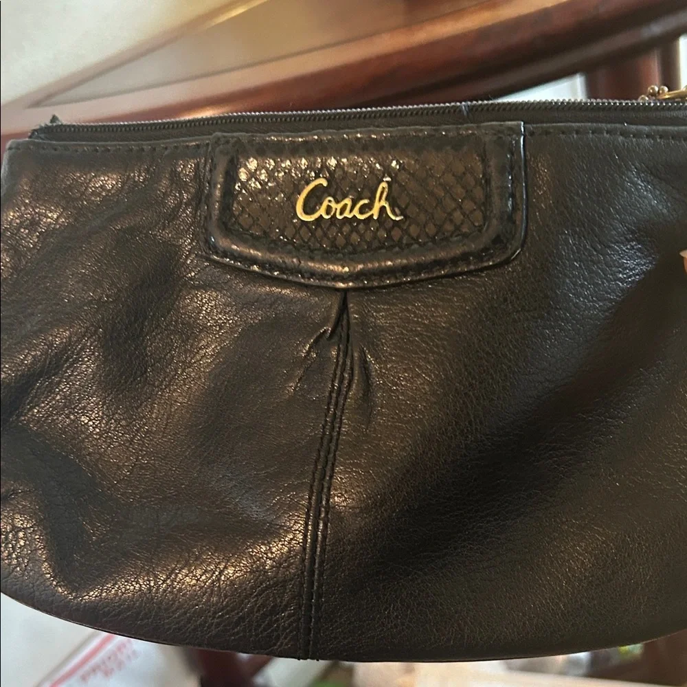 Coach Black Leather Wristlet with Gold Logo - Picture 8 of 8